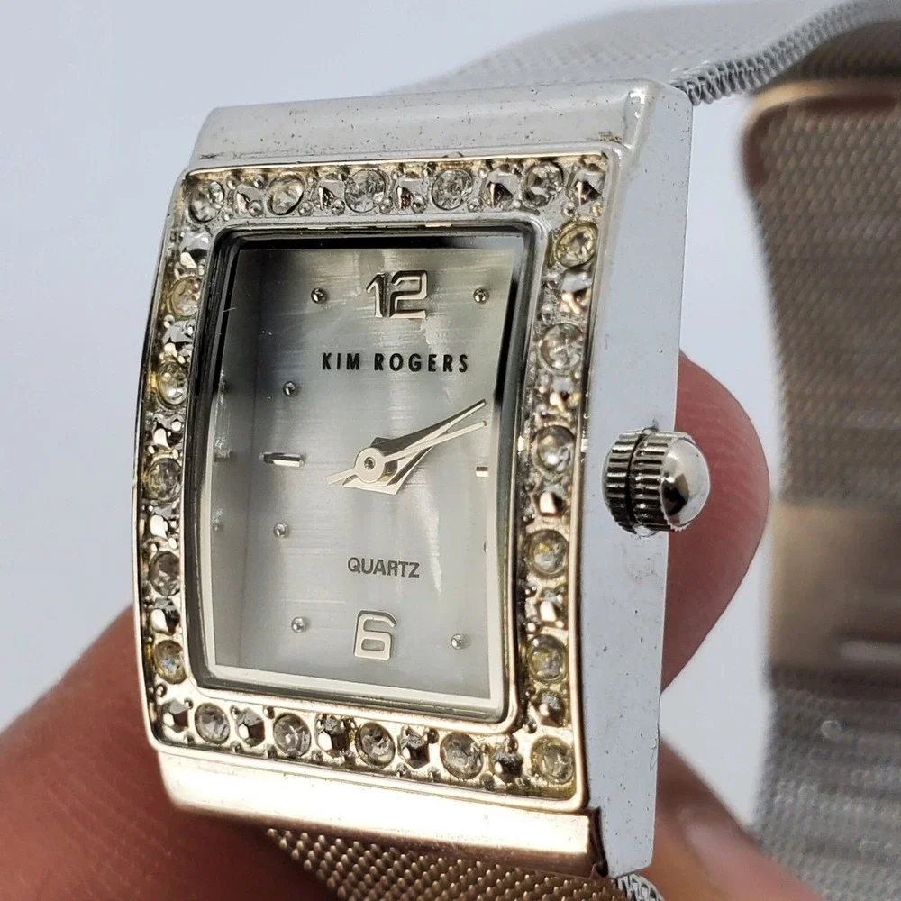 Kim Rogers Women's Watch 20MM MOP‎ Dial Crystal Bezel Gray Mesh Band New Battery